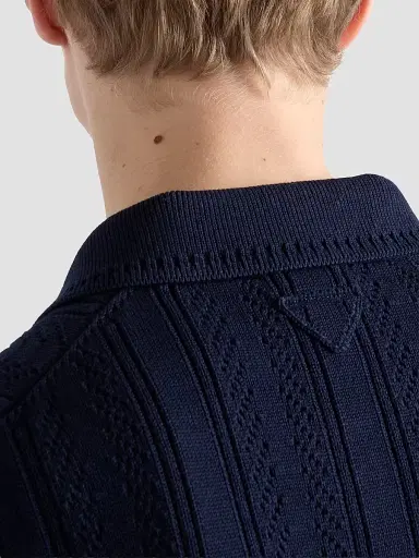 Prada Men's Short-Sleeved Openwork Cotton Polo Shirt | Thumbnail 5