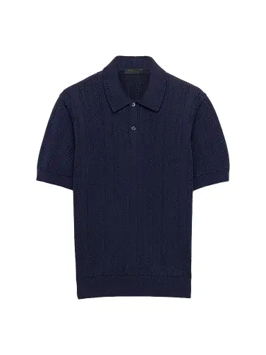 Prada Men's Short-Sleeved Openwork Cotton Polo Shirt | Thumbnail 1