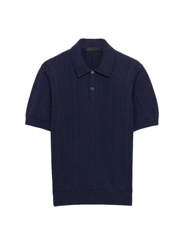 Men's Short-Sleeved Openwork Cotton Polo Shirt - Blue