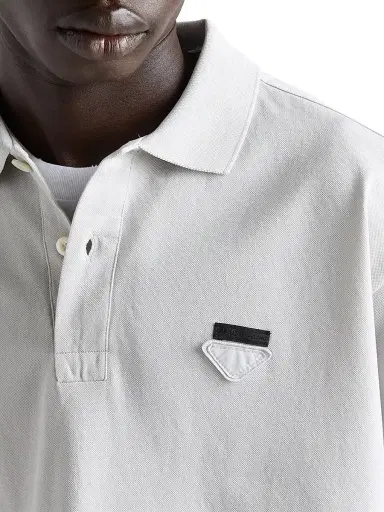 Prada Men's Cotton Polo Shirt - Grey | Thumbnail 5 Prada Men's Cotton Polo Shirt - Grey | Thumbnail 5