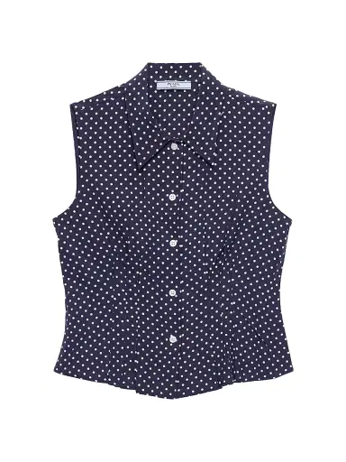 Prada Women's Sleeveless Polka-Dot Marocain Silk Shirt | Thumbnail 1 Prada Women's Sleeveless Polka-Dot Marocain Silk Shirt | Thumbnail 1