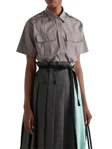 Prada Women's Short-Sleeved Poplin Shirt - Grey - Size 2 | Thumbnail 2
