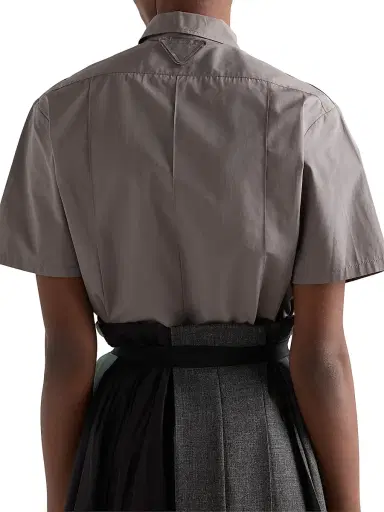 Prada Women's Short-Sleeved Poplin Shirt - Grey - Size 2 | Thumbnail 3