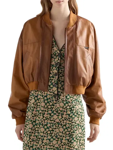 Prada Women's Cropped Nappa Leather Jacket - Brown - Size 10 | Thumbnail 3