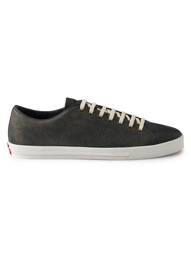 Women's Aged-Effect Leather Sneakers - Black