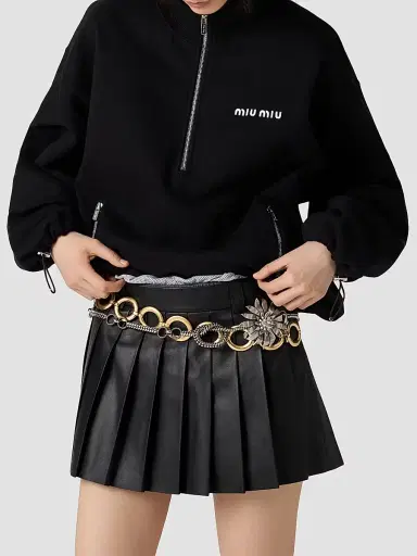 Miu Miu Women's Cotton Fleece Zipper Sweatshirt - Black - Size XXL | Thumbnail 2