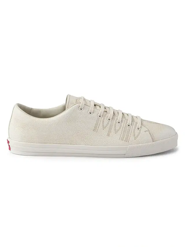 Women's Aged-Effect Leather Sneakers - Beige Khaki