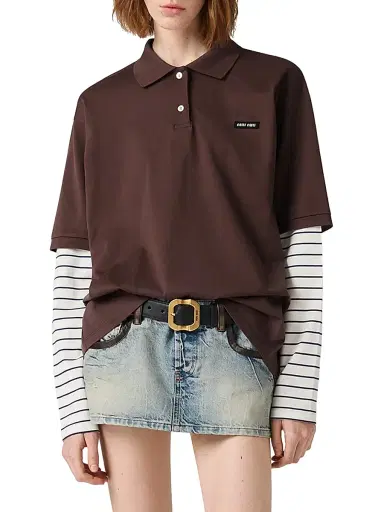 Miu Miu Women's Jersey Polo Shirt - Brown - Size Large | Thumbnail 2
