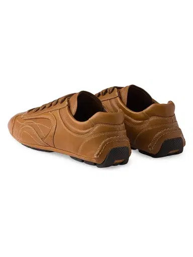 Prada Men's Montecarlo Re-Edition 2005 Antiqued Nappa Leather Sneakers - Brown | Thumbnail 3 Prada Men's Montecarlo Re-Edition 2005 Antiqued Nappa Leather Sneakers - Brown | Thumbnail 3