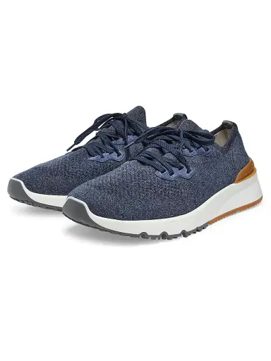 Brunello Cucinelli Men's Stretch-Knit Low-Top Sneakers - Blue - Size 12 | Thumbnail 2