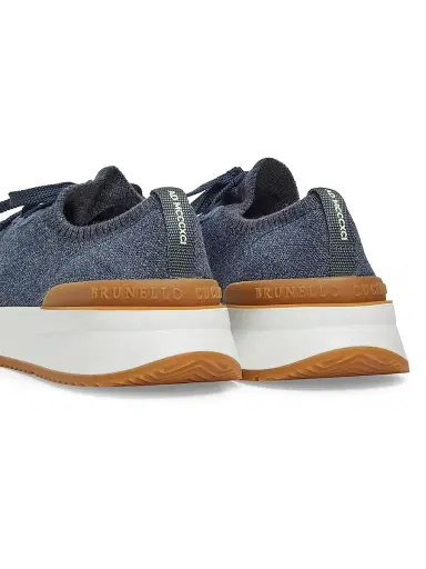 Brunello Cucinelli Men's Stretch-Knit Low-Top Sneakers - Blue - Size 12 | Thumbnail 3