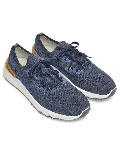 Brunello Cucinelli Men's Stretch-Knit Low-Top Sneakers - Blue - Size 12 | Thumbnail 4