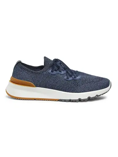 Brunello Cucinelli Men's Stretch-Knit Low-Top Sneakers - Blue - Size 12 | Thumbnail 1