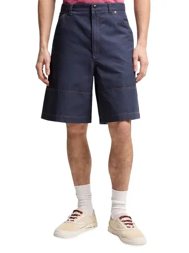 Moncler Men's Shorts in Linen and Cotton Gabardine - Navy Blue - Size XL | Thumbnail 2 Moncler Men's Shorts in Linen and Cotton Gabardine - Navy Blue - Size XL | Thumbnail 2