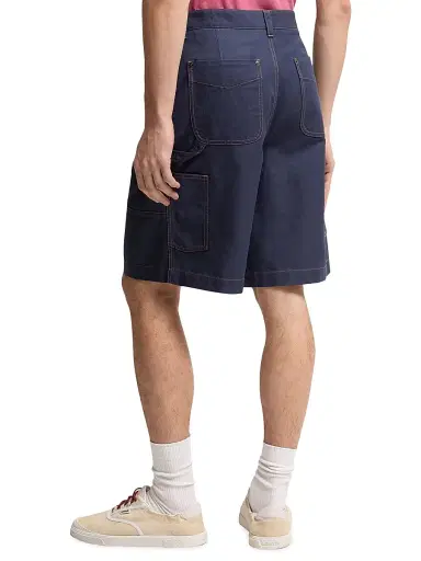 Moncler Men's Shorts in Linen and Cotton Gabardine - Navy Blue - Size XL | Thumbnail 3 Moncler Men's Shorts in Linen and Cotton Gabardine - Navy Blue - Size XL | Thumbnail 3