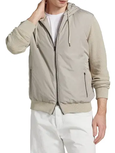 HERNO Men's Cotton Hooded Bomber Jacket - Taupe - Size 40 | Thumbnail 3 HERNO Men's Cotton Hooded Bomber Jacket - Taupe - Size 40 | Thumbnail 3