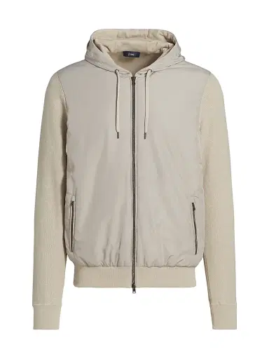 HERNO Men's Cotton Hooded Bomber Jacket - Taupe - Size 40 | Thumbnail 1 HERNO Men's Cotton Hooded Bomber Jacket - Taupe - Size 40 | Thumbnail 1