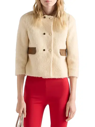 Prada Women's Double-Breasted Aspen Jacket - Beige Khaki | Thumbnail 2