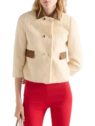 Prada Women's Double-Breasted Aspen Jacket - Beige Khaki | Thumbnail 3