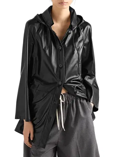 Prada Women's Hooded Nappa Leather and Fabric Caban Jacket - Black | Thumbnail 2 Prada Women's Hooded Nappa Leather and Fabric Caban Jacket - Black | Thumbnail 2