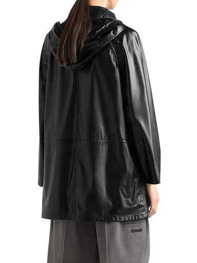Prada Women's Hooded Nappa Leather and Fabric Caban Jacket - Black | Thumbnail 3 Prada Women's Hooded Nappa Leather and Fabric Caban Jacket - Black | Thumbnail 3