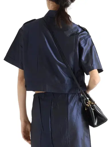 Prada Women's Cropped Taffeta Shirt - Blue | Thumbnail 3
