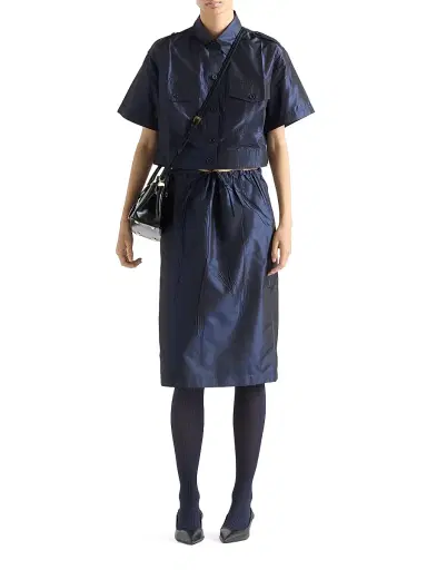 Prada Women's Cropped Taffeta Shirt - Blue | Thumbnail 5