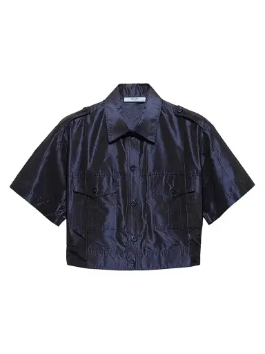 Prada Women's Cropped Taffeta Shirt - Blue | Thumbnail 1