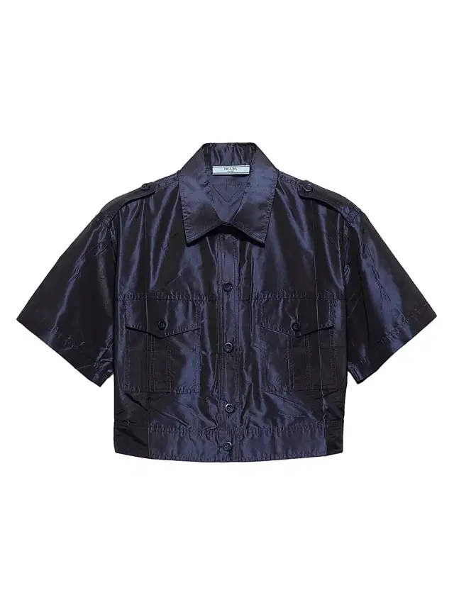 Women's Cropped Taffeta Shirt - Blue