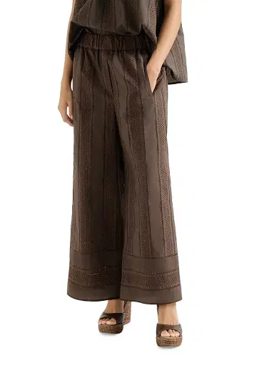 Brunello Cucinelli Women's Techno Cotton Poplin Broderie Anglaise Track Trousers - Chocolate - Size 12 | Thumbnail 2 Brunello Cucinelli Women's Techno Cotton Poplin Broderie Anglaise Track Trousers - Chocolate - Size 12 | Thumbnail 2