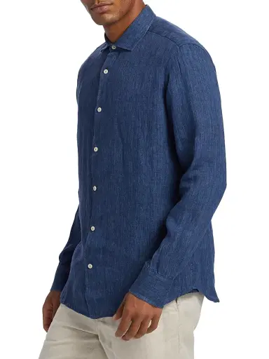 MC2 Saint Barth Men's Pamplona Linen Shirt - Linen Denim Dark | Thumbnail 4 MC2 Saint Barth Men's Pamplona Linen Shirt - Linen Denim Dark | Thumbnail 4