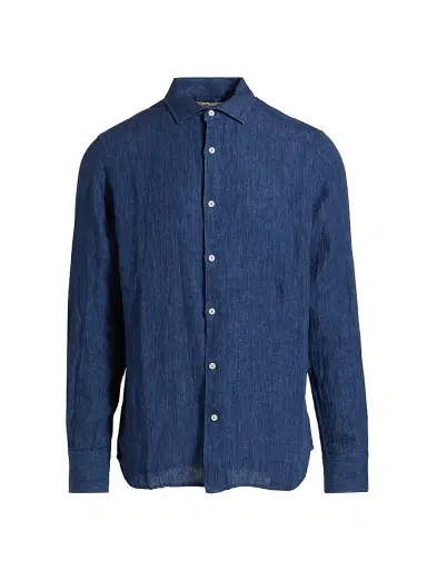 MC2 Saint Barth Men's Pamplona Linen Shirt - Linen Denim Dark | Thumbnail 1 MC2 Saint Barth Men's Pamplona Linen Shirt - Linen Denim Dark | Thumbnail 1