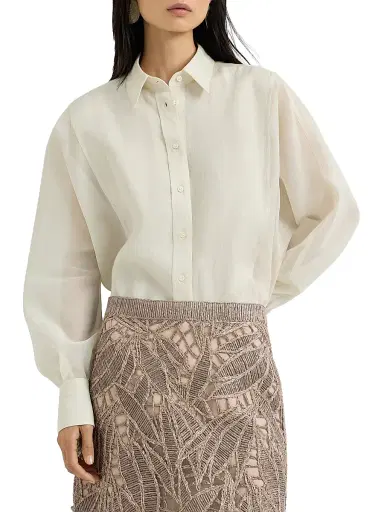 Brunello Cucinelli Women's Linen and Cotton Organza Shirt - Milk - Size XXXL | Thumbnail 2