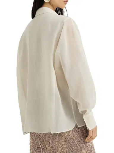 Brunello Cucinelli Women's Linen and Cotton Organza Shirt - Milk - Size XXXL | Thumbnail 3