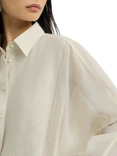 Brunello Cucinelli Women's Linen and Cotton Organza Shirt - Milk - Size XXXL | Thumbnail 4
