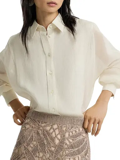Brunello Cucinelli Women's Linen and Cotton Organza Shirt - Milk - Size XXXL | Thumbnail 5