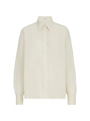 Brunello Cucinelli Women's Linen and Cotton Organza Shirt - Milk - Size XXXL | Thumbnail 1