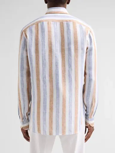 Isaia Men's Striped Linen Button-Front Shirt - White Brown - Size 17.5 | Thumbnail 3 Isaia Men's Striped Linen Button-Front Shirt - White Brown - Size 17.5 | Thumbnail 3