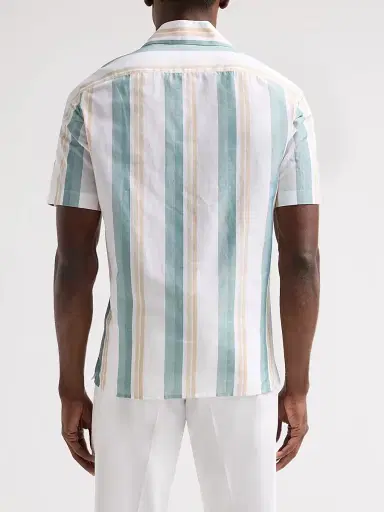 Isaia Men's Striped Cotton-Linen Camp Shirt - White Green - Size 17.5 | Thumbnail 3 Isaia Men's Striped Cotton-Linen Camp Shirt - White Green - Size 17.5 | Thumbnail 3