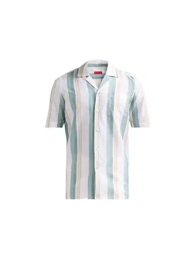 Isaia Men's Striped Cotton-Linen Camp Shirt - White Green - Size 17.5 | Thumbnail 1 Isaia Men's Striped Cotton-Linen Camp Shirt - White Green - Size 17.5 | Thumbnail 1