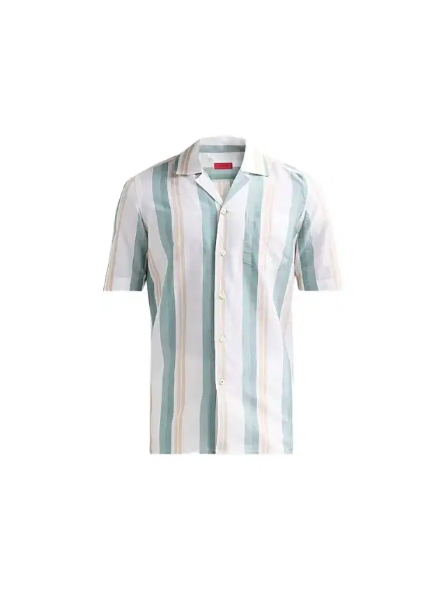 Men's Striped Cotton-Linen Camp Shirt - White Green