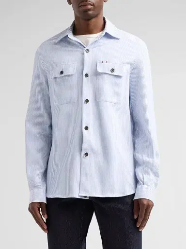 Isaia Men's Striped Seersucker Linen-Blend Overshirt - Open White Blue - Size XL | Thumbnail 4 Isaia Men's Striped Seersucker Linen-Blend Overshirt - Open White Blue - Size XL | Thumbnail 4