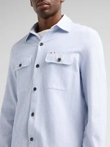 Isaia Men's Striped Seersucker Linen-Blend Overshirt - Open White Blue - Size XL | Thumbnail 5 Isaia Men's Striped Seersucker Linen-Blend Overshirt - Open White Blue - Size XL | Thumbnail 5