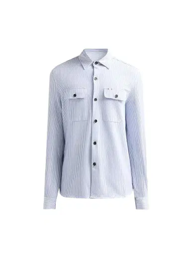 Isaia Men's Striped Seersucker Linen-Blend Overshirt - Open White Blue - Size XL | Thumbnail 1 Isaia Men's Striped Seersucker Linen-Blend Overshirt - Open White Blue - Size XL | Thumbnail 1