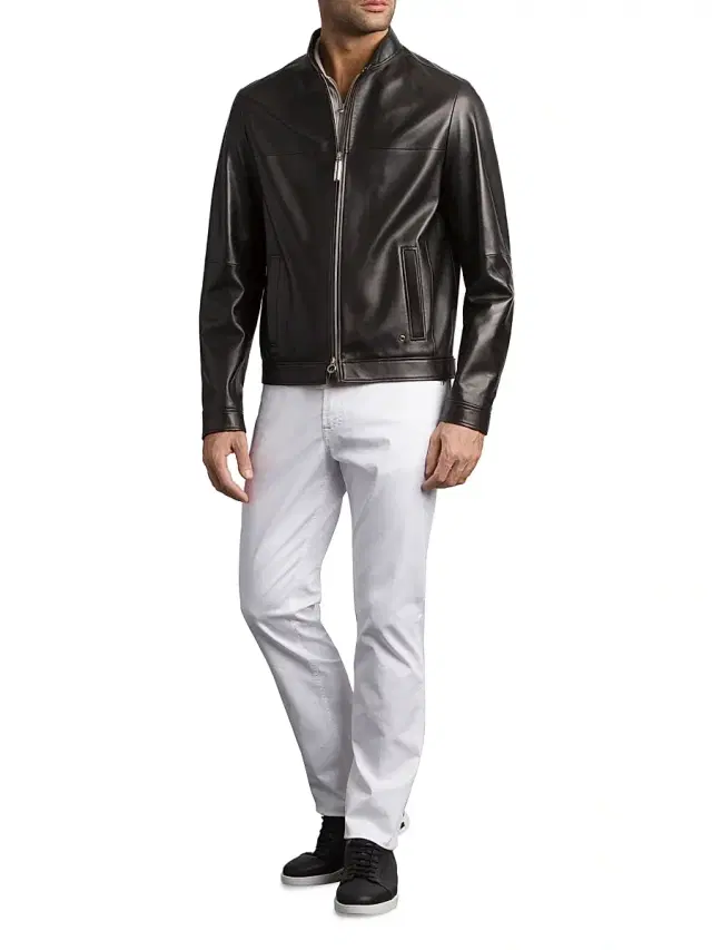 Stefano Ricci Men's Lambskin Leather Biker Jacket - Black