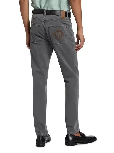 Stefano Ricci Men's Embroidered-Trim Cotton Jeans - Black Light Wash - Size 40 | Thumbnail 5