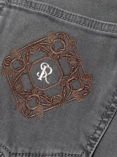 Stefano Ricci Men's Embroidered-Trim Cotton Jeans - Black Light Wash - Size 40 | Thumbnail 7