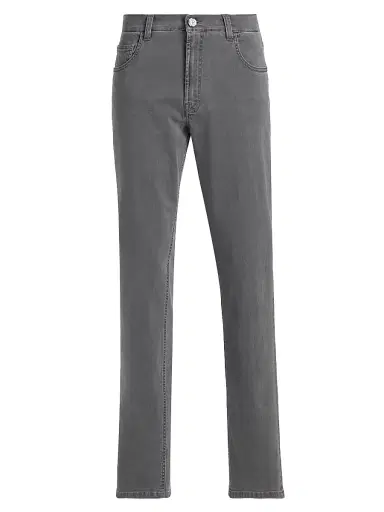 Stefano Ricci Men's Embroidered-Trim Cotton Jeans - Black Light Wash - Size 40 | Thumbnail 1