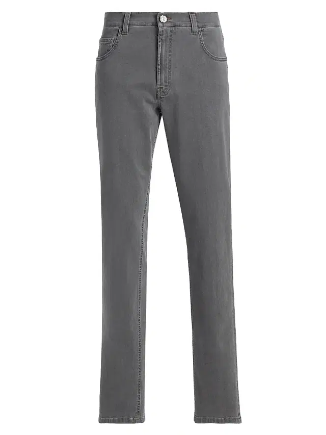 Men's Embroidered-Trim Cotton Jeans - Black Light Wash