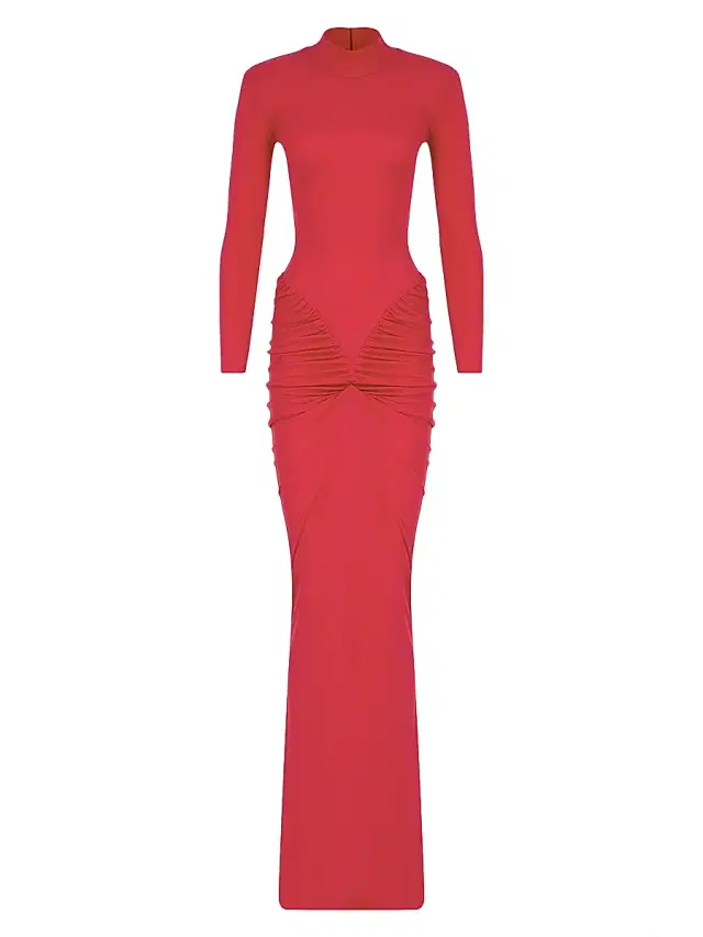 The New Arrivals Ilkyaz Ozel Women's Darja Gathered Stretch Knit Maxi-Dress - Firedance